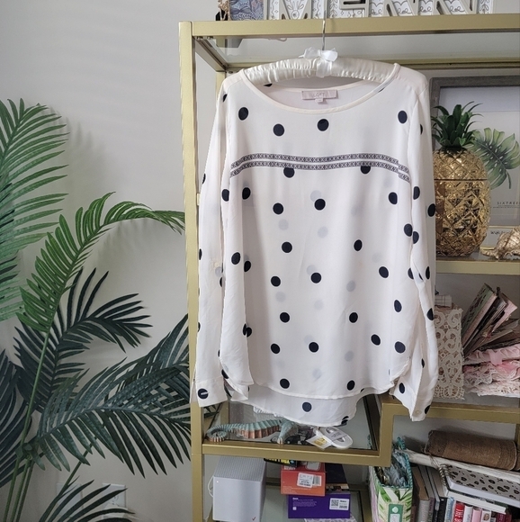 Loft Black and White Polka Holiday Top - Women's Size Medium - Picture 1 of 4
